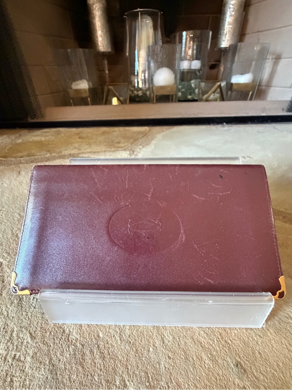 Cartier Burgundy Leather Long Wallet with Gold Corner Accents